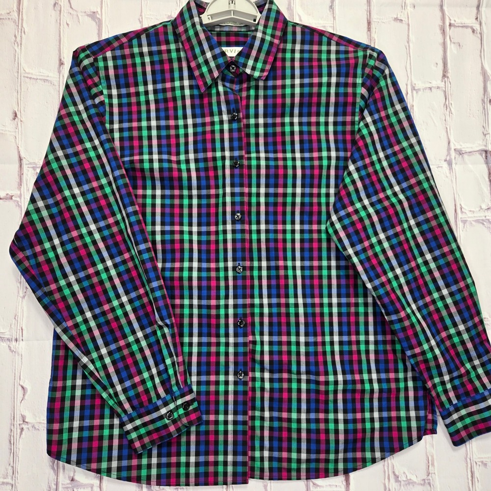 Orvis Button Down Dress Shirt Multicolor Plaid Carefree Long Sleeve Mens Size 14